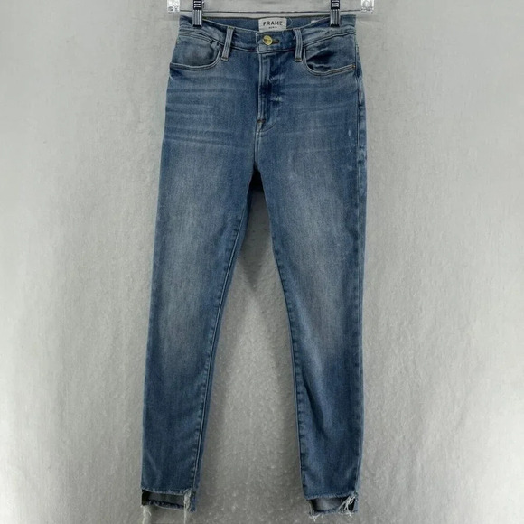 Frame Jeans Women's Sz 27 Blue Washed Denim Skinny Mid Rise Cropped Stretch - Picture 1 of 11